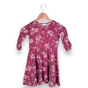Lily Bleu Toddler Girl Pink Floral Long Sleeve Fit and Flare Dress Sz. 4